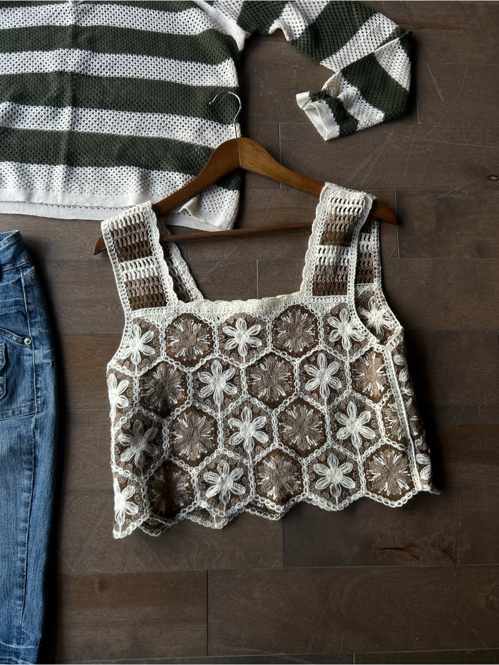 Rebellion Brown & Cream Crochet Floral Camisole